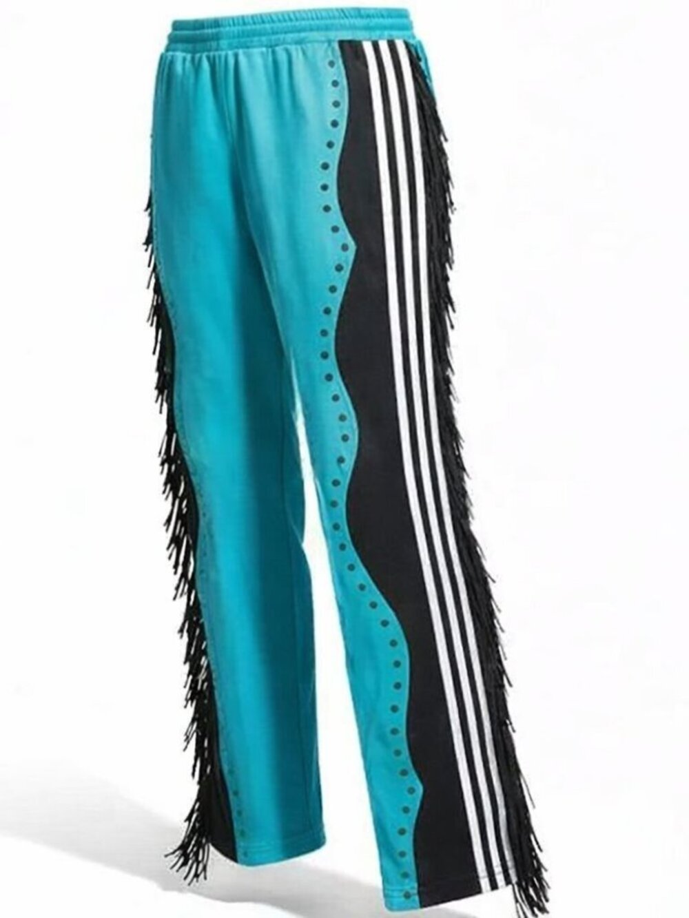 Jeremy Scott x Adidas Aqua Blue Black Fringe Track Pants Size M